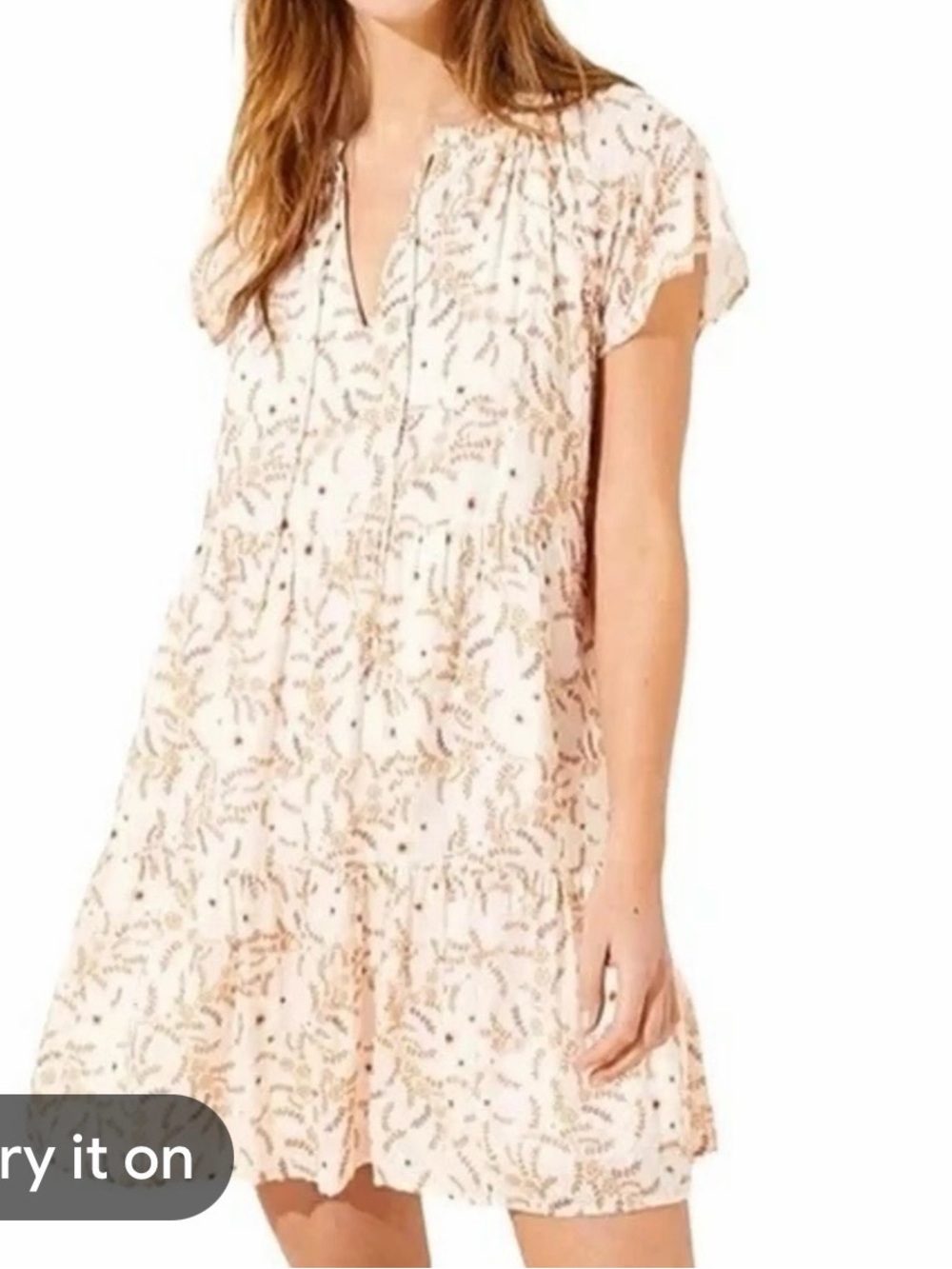 🩷 LOFT Blush Floral Ruffle-Cap Sleeve Dress XS Petite